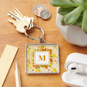 Pumpkins Autumn Fall Harvest Pattern Key Ring