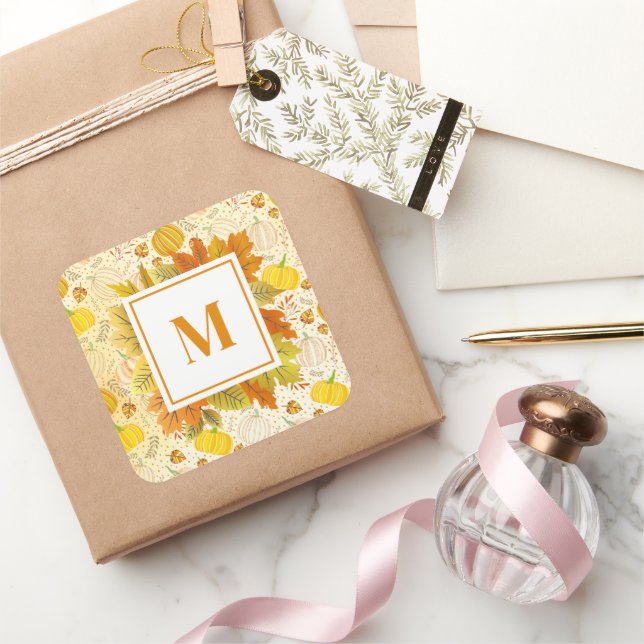 Pumpkins Autumn Fall Harvest Pattern Square Sticker (Gifting)