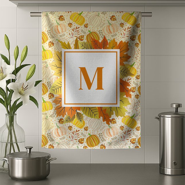 Pumpkins Autumn Fall Harvest Pattern Tea Towel (Creator Uploaded)