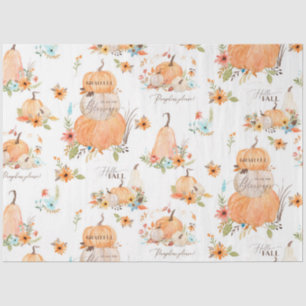 Pumpkins Autumn Flowers n Fall Leaves Watercolor Tissue Paper