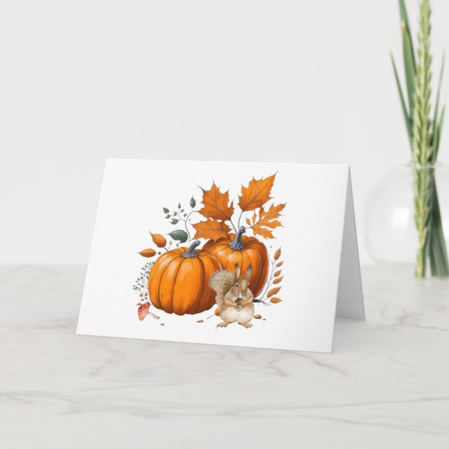 Pumpkins, Autumn Leaves and Squirrel Card (Front)