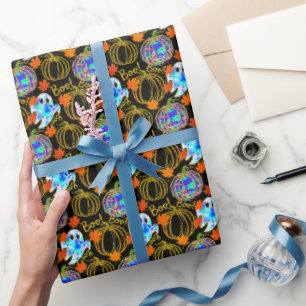 Pumpkins & Autumn Leaves Faux Gold Foil  Wrapping Paper