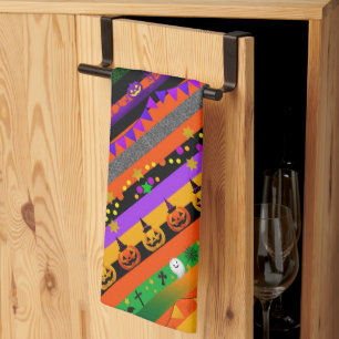 Pumpkins, Bats and Halloween Party Tea Towel