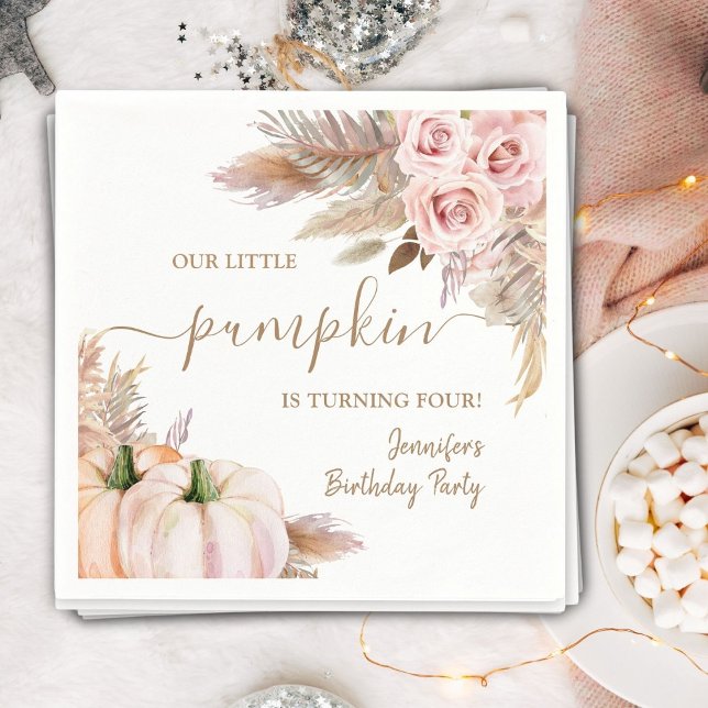 Pumpkins Birthday Girl Boho Fall  Napkin (Creator Uploaded)