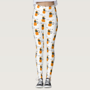 Pumpkins, Black Cat & Eyeballs, Halloween Pattern Leggings