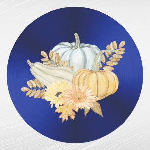 Pumpkins Blue Gourds Flowers Thanksgiving Classic Round Sticker