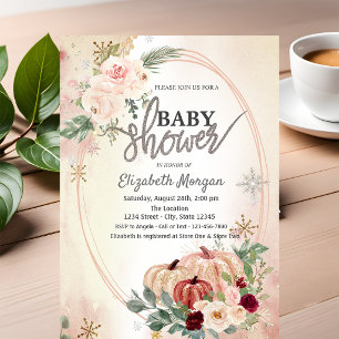 Pumpkins Boho Roses Baby Shower Invitation