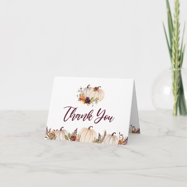 Pumpkins Burgundy Orange Floral Baby Shower  Thank You Card (Front)