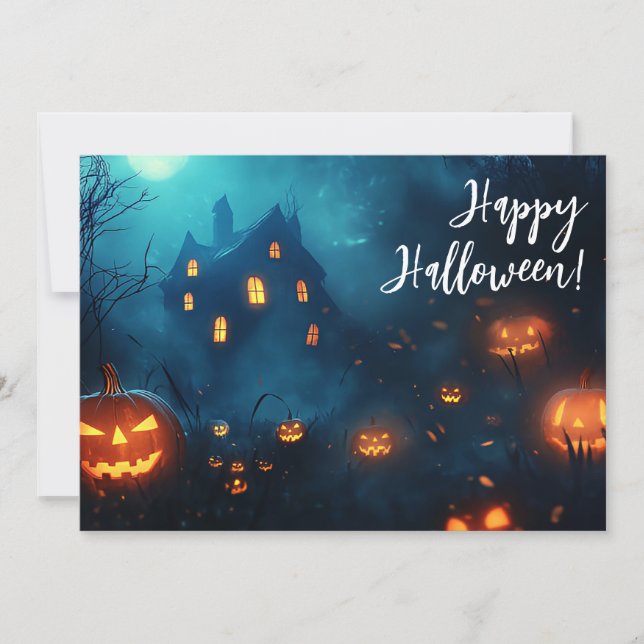 Pumpkins by Night Halloween Greeting Card (Front)