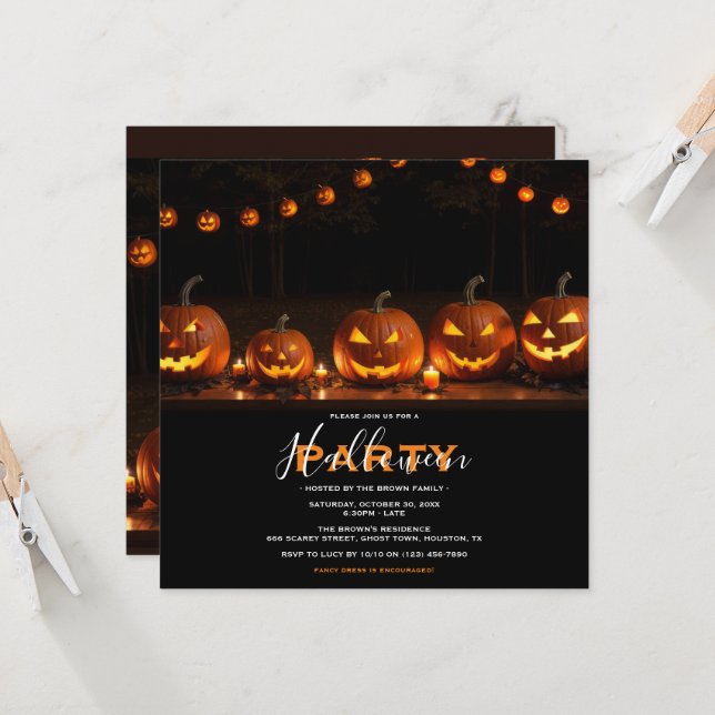 Pumpkins & Candles Halloween Party Invitation (Front/Back In Situ)