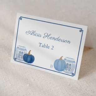 Pumpkins Chinoiserie Blue White Wedding Place Card