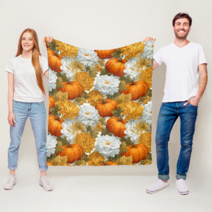 Pumpkins & Chrysanthemums Fall Design Fleece Blanket