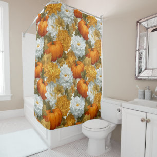 Pumpkins & Chrysanthemums Fall Design Shower Curtain