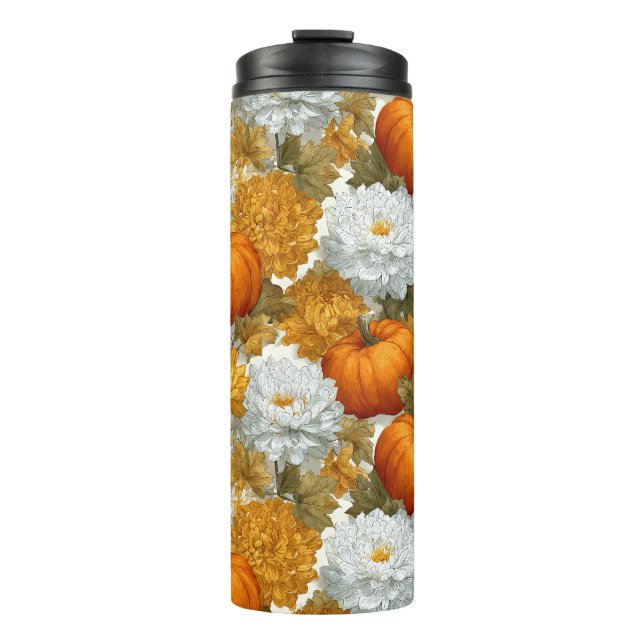 Pumpkins & Chrysanthemums Fall Design Thermal Tumbler (Front)