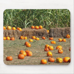 Pumpkins, Corn and Hay Autumn Harvest Photography Mouse Pad