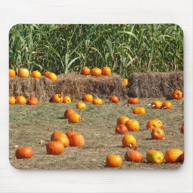 Pumpkins, Corn and Hay Autumn Harvest Photography Mouse Pad (Front)