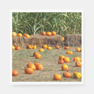Pumpkins, Corn and Hay Autumn Harvest Photography Napkin