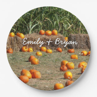 Pumpkins, Corn and Hay Autumn Harvest Photography Paper Plate