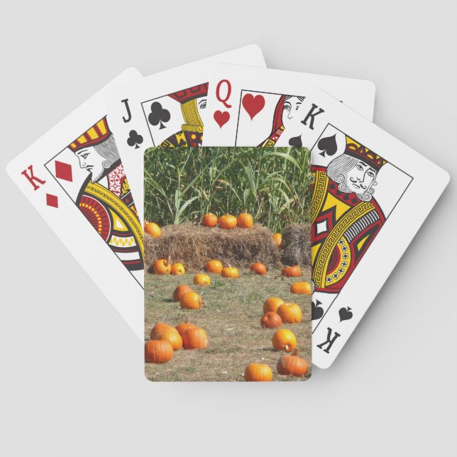 Pumpkins, Corn and Hay Autumn Harvest Photography Playing Cards (Back)