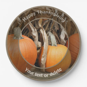 Pumpkins Cornstalks Personalised Fall Thanksgiving Paper Plate