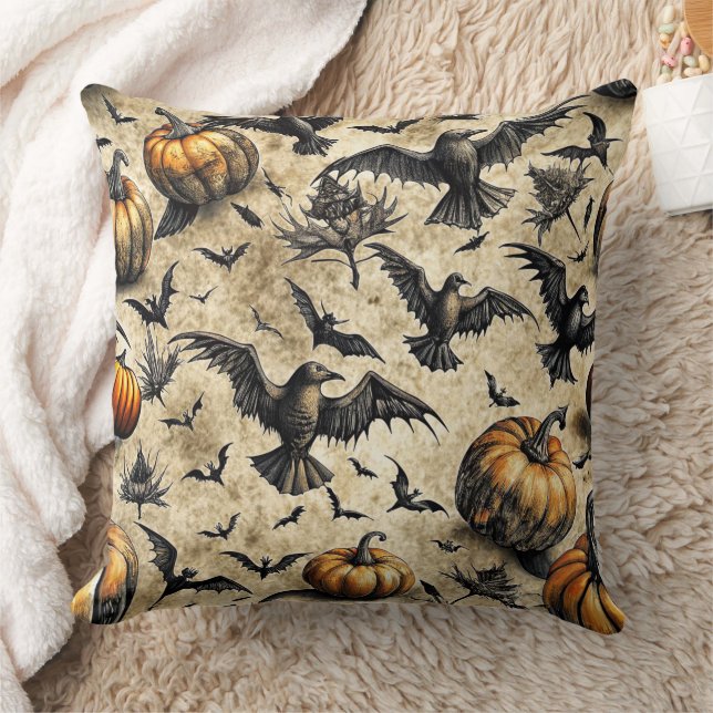 Pumpkins, Crows, and Bats Halloween Pattern (2) Cushion (Blanket)