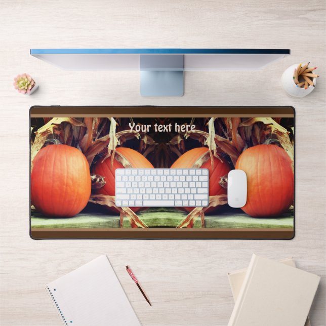 Pumpkins Dried Corn Stalks Autumn Personalised Desk Mat (Office 1)