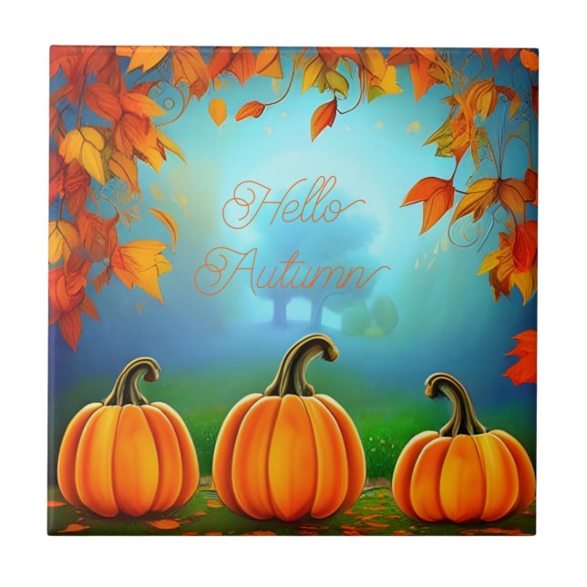 Pumpkins Fall Decor Orange Halloween Autumn Tile (Front)