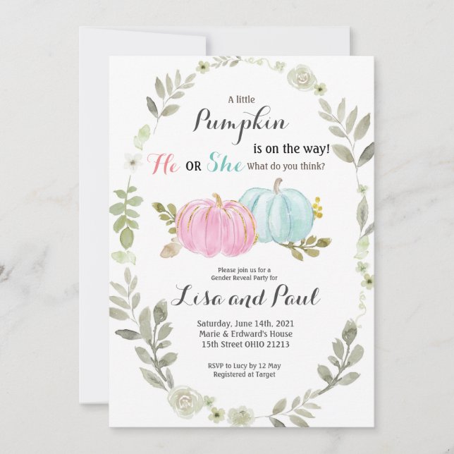 Pumpkins Fall Gender Reveal Invitation (Front)