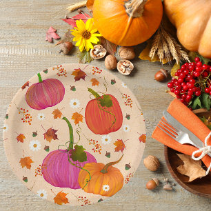 Pumpkins Fall Leaves Paper Plate