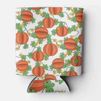 Pumpkins Flowers Leaves Vintage Botanical Can Cooler