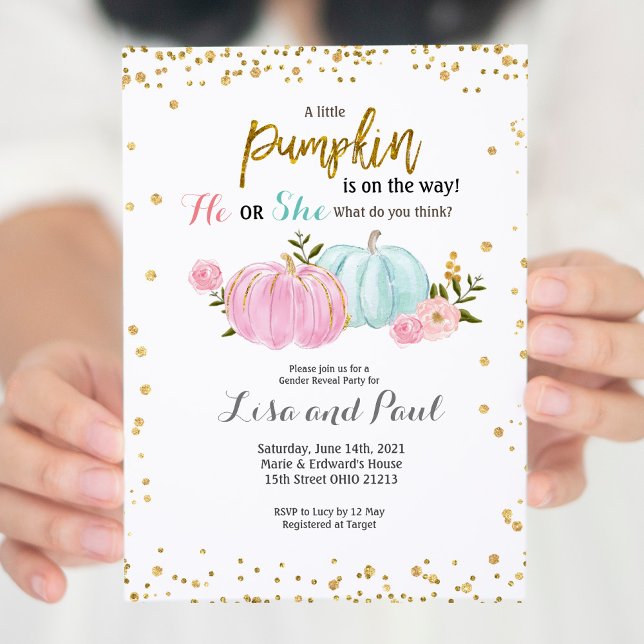 Pumpkins Gender Reveal Pink Blue Invitation (Creator Uploaded)
