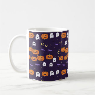 Pumpkins Ghosts and Bats Halloween Pattern Coffee Mug