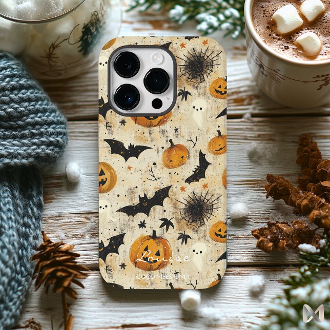 Pumpkins Ghosts and Bats on Warm Halloween Night Case-Mate iPhone Case (Creator Uploaded)