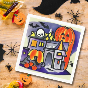 Pumpkins, ghosts, halloween bats napkin