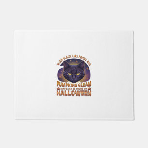 Pumpkins Gleam Halloween Black Cat Falling Leaves_ Doormat