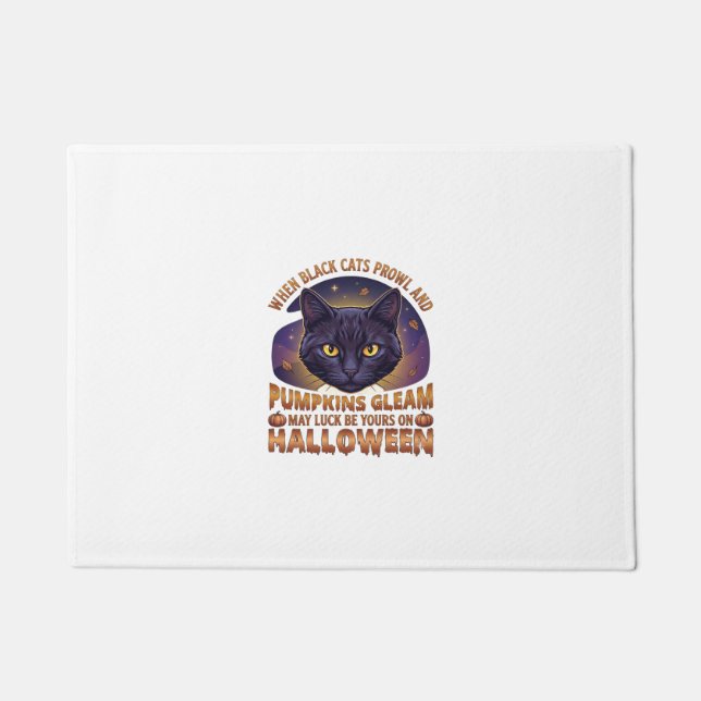 Pumpkins Gleam Halloween Black Cat Falling Leaves_ Doormat (Front)