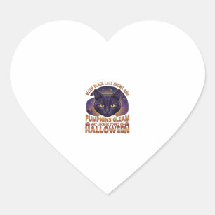 Pumpkins Gleam Halloween Black Cat Falling Leaves_ Heart Sticker