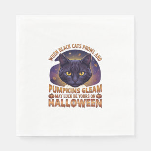 Pumpkins Gleam Halloween Black Cat Falling Leaves_ Napkin