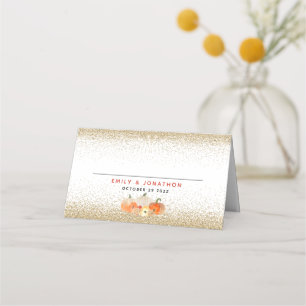 Pumpkins Glitter Fall In Love Names Wedding Place Place Card