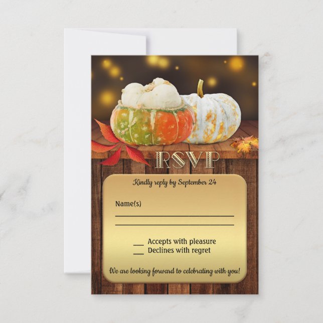 Pumpkins Gold Fall Wedding RSVP Card (Front)