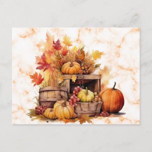 Pumpkins Grapes Leaves Autumn Fall Halloween Holiday Postcard