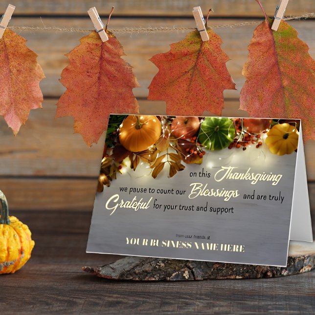 Pumpkins Grateful Thanksgiving Blessings Foil Holiday Card (Express gratitude with elegance this Thanksgiving — a heartfelt message for clients and partners.)