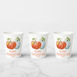 Pumpkins Happy Friendsgiving burnt orange fall Paper Cups