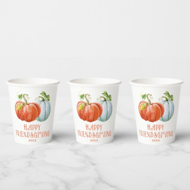 Pumpkins Happy Friendsgiving burnt orange fall Paper Cups (Multi)
