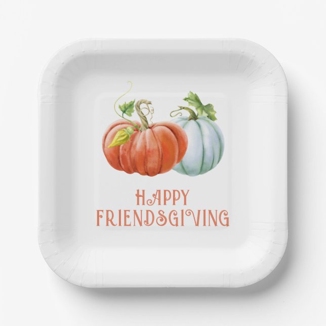 Pumpkins Happy Friendsgiving burnt orange fall Paper Plate (Front)