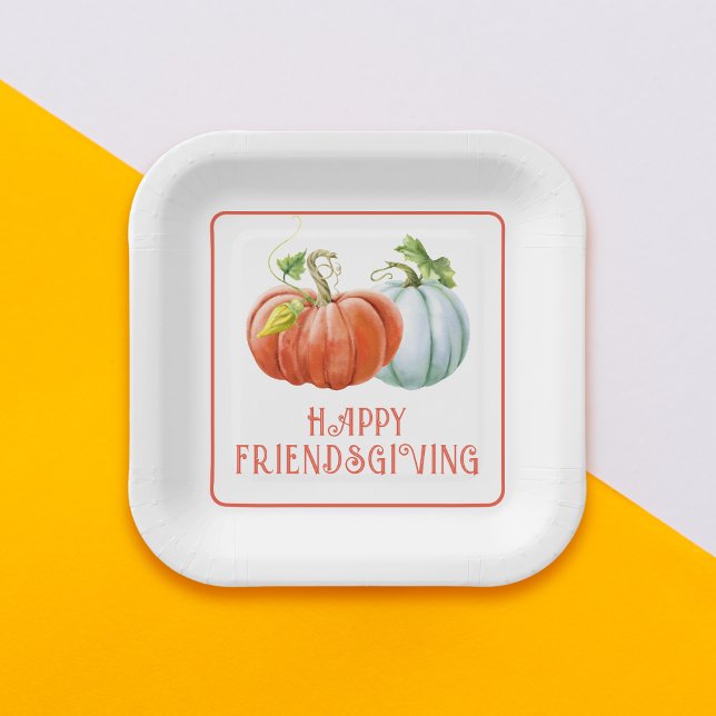 Pumpkins Happy Friendsgiving burnt orange fall Paper Plate (Creator Uploaded)