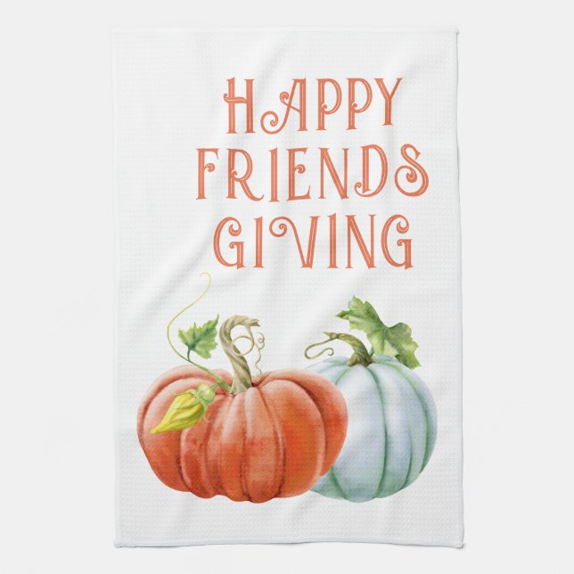 Pumpkins Happy Friendsgiving burnt orange fall Tea Towel (Vertical)