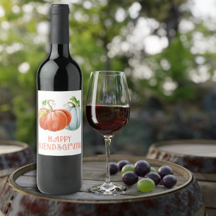 Pumpkins Happy Friendsgiving burnt orange fall Wine Label