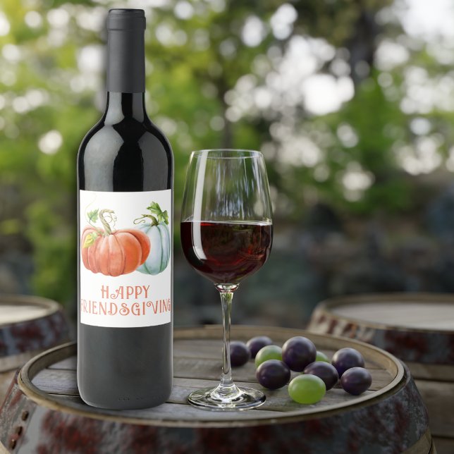 Pumpkins Happy Friendsgiving burnt orange fall Wine Label (Creator Uploaded)