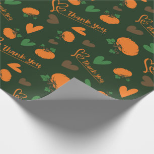 Pumpkins Heart and Thank You Thanksgiving Seamless Wrapping Paper
